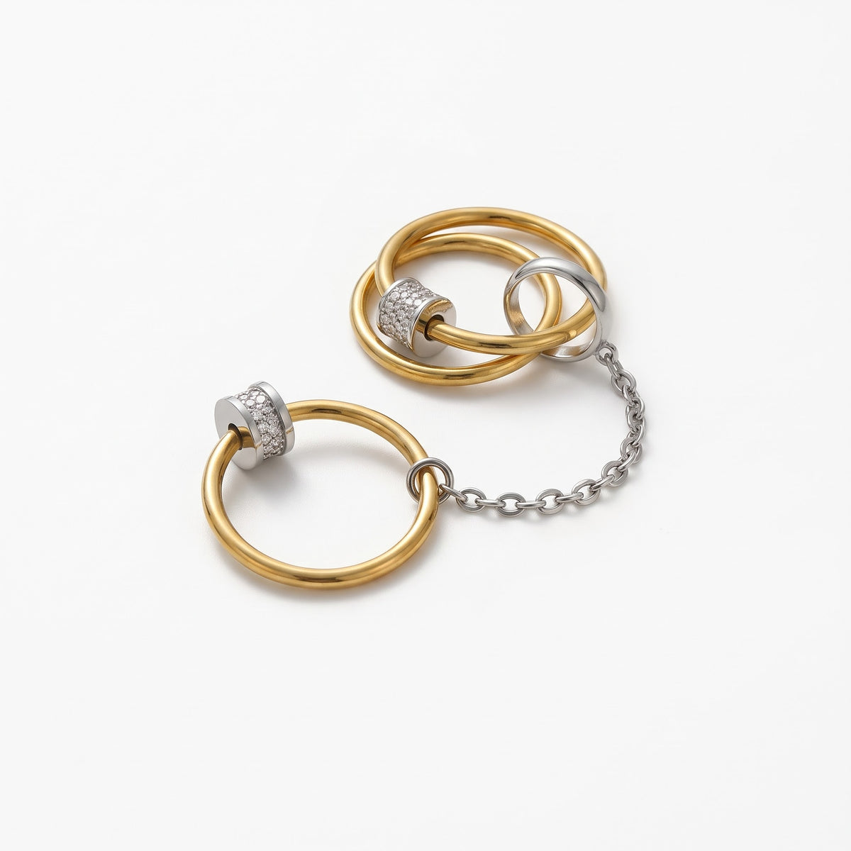 Marg, double bague chaîne zircons, acier inoxydable