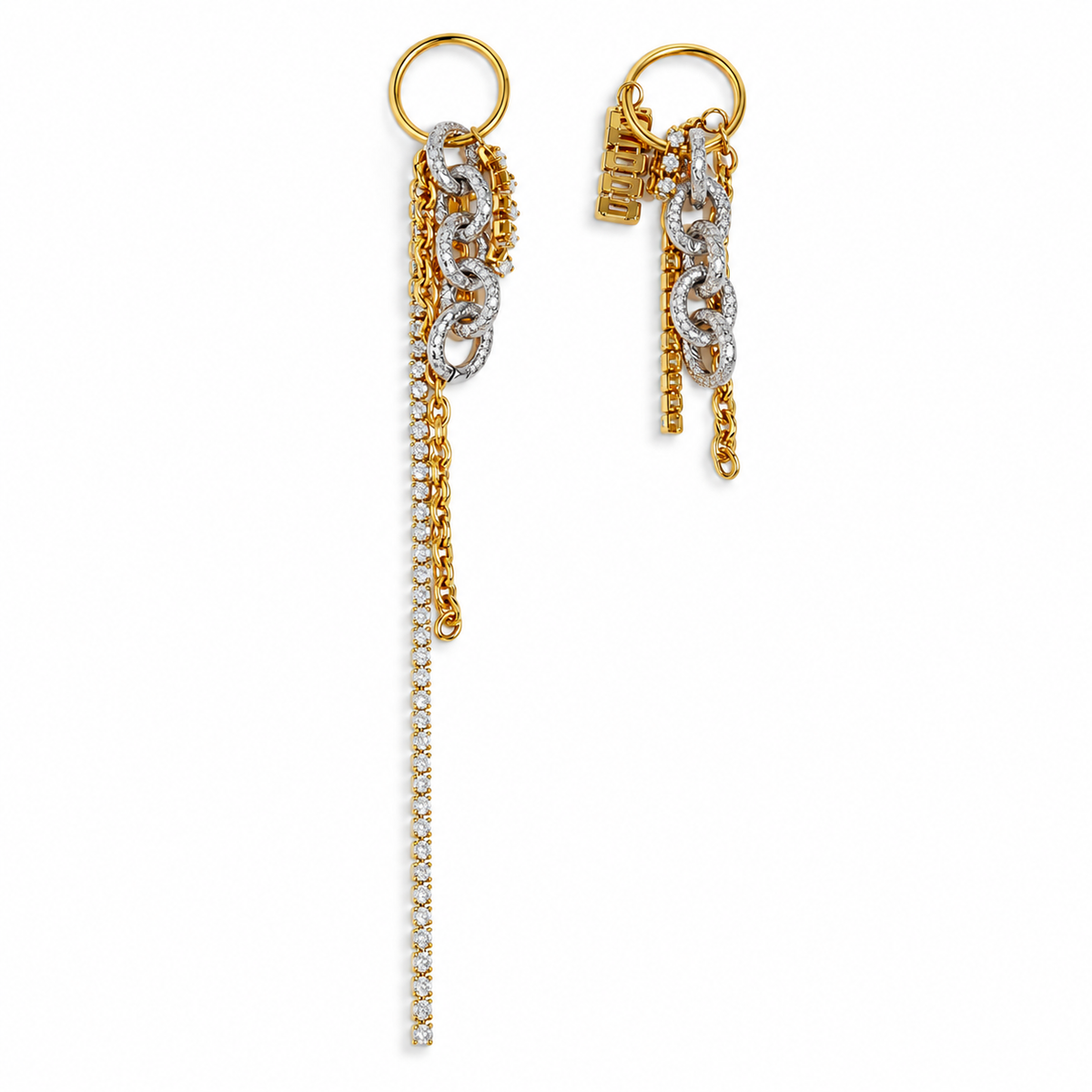 Anouk, boucles asymétriques chaînes et strass en acier inoxydable