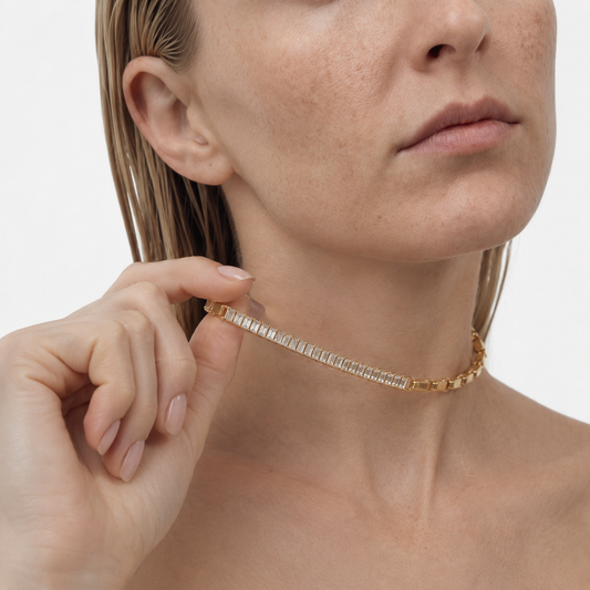 Julie, collier rivière acier inoxydable plaqué or et zircons – Fïve Paris