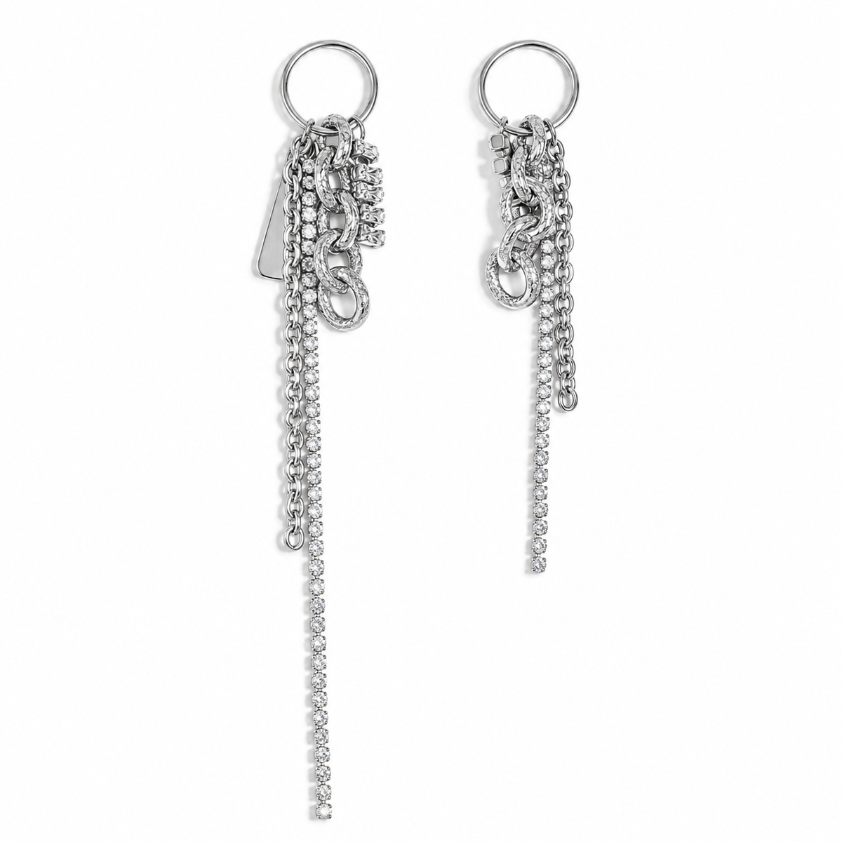 Anouk, boucles asymétriques chaînes et strass en acier inoxydable