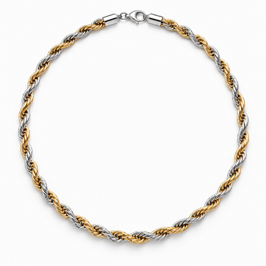 Griselda, chaîne torsadée silver & gold 40 cm