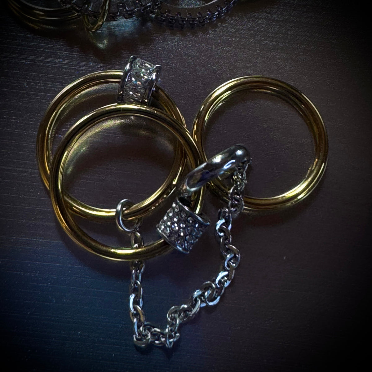 Marg, double bague chaîne zircons, acier inoxydable