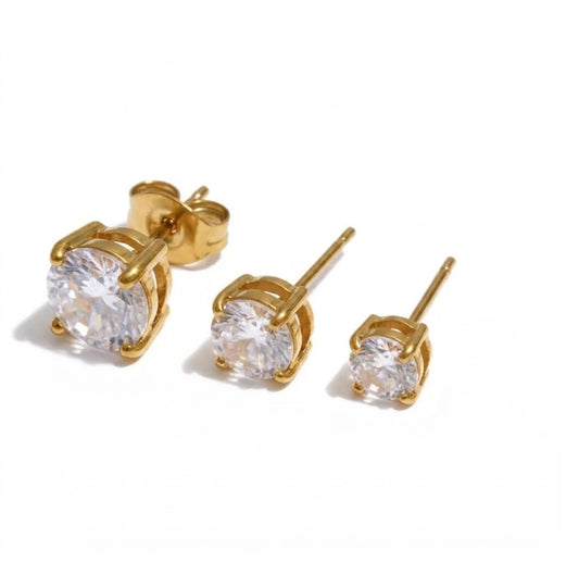 Pipa, Zirconia Stud Earring Trio in Stainless Steel