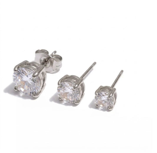 Pipa, Zirconia Stud Earring Trio in Stainless Steel