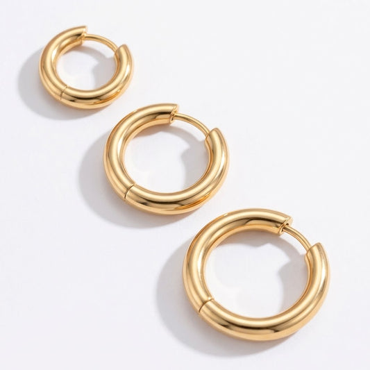 Everyday Stack, Gold Hoop Trio in Stainless Steel