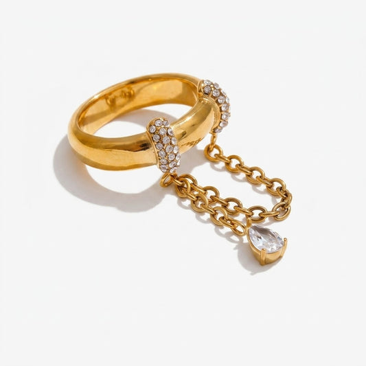 Betty, double bague chaîne et zircone plaquée or – vue 2 – Fïve Paris