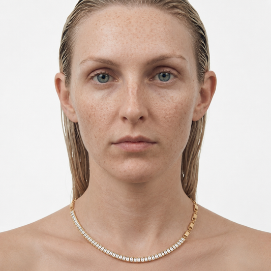 Julie, collier rivière acier inoxydable plaqué or et zircons – vue 2 – Fïve Paris