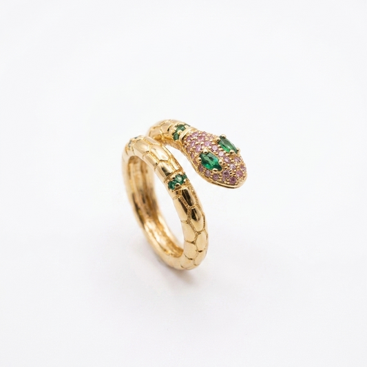 Laura, créoles serpent enroulé zircons blancs et verts, portées – Fïve Paris